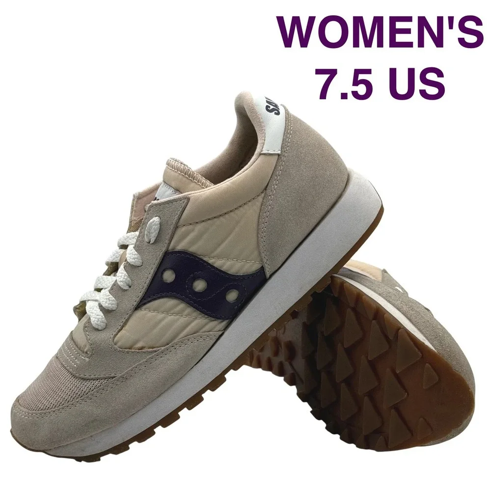 Saucony Jazz Original Womens 7.5 Tan Beige Plum Purple Retro Sneakers S60368-163